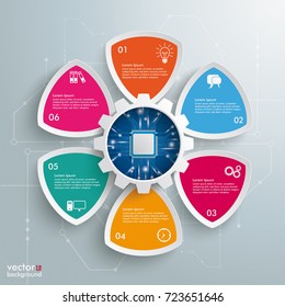Infographic design with gear wheel and microchip on the gray background. Eps 10 vector file.