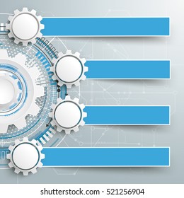 Infographic design with gears and banners on the grey background. Eps 10 vector file.