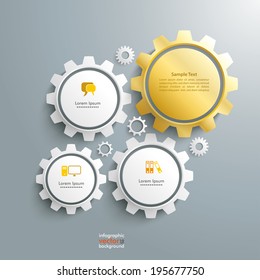 Infographic design with gears on the grey background. Eps 10 vector file.