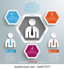 Infographic design with hexagons, businessmen on the gray background. Eps 10 vector file.