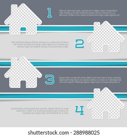 Infographic design with house shaped photo containers and numbered options