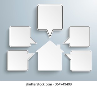 Infographic design with house and speech bubbles on the gray background. Eps 10 vector file.