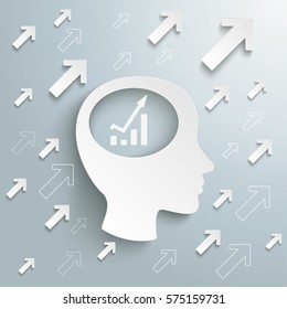 Infographic design with human head and arrows on the gray background. Eps 10 vector file.