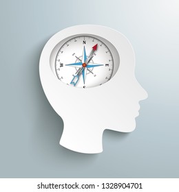 Infographic design with human head and compass in the brain on the gray background. Eps 10 vector file.