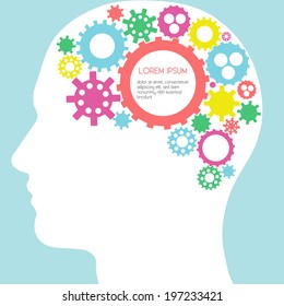 Infographic Design - Human Head With Gears Brain - Vector EPS10