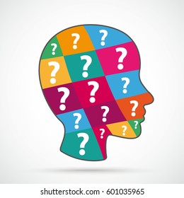 Infographic design with human head and question marks. Eps 10 vector file.
