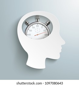 Infographic design with human head and stopwatch in the brain on the gray background. Eps 10 vector file.