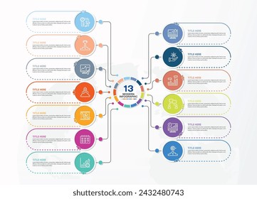 Infographic design with icons and 13 options or steps. Thin line vector. Infographics business concept for info graphics, flow charts.