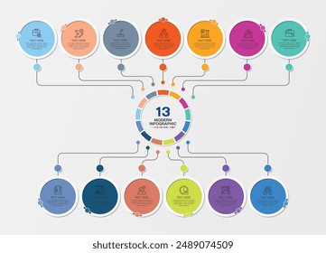 Infographic design with icons and 13 options or steps. Thin line vector. Infographics business concept for info graphics, flow charts.