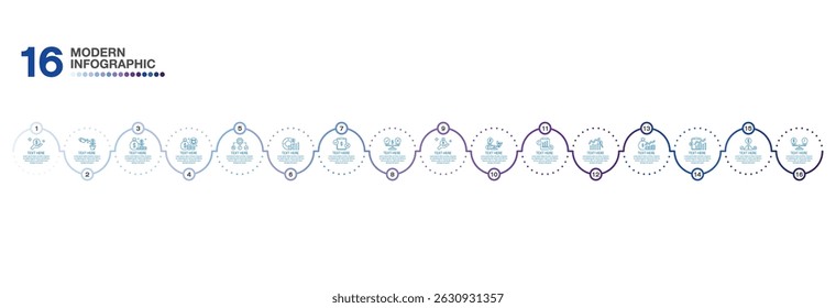Design infográfico com ícones e 16 opções ou etapas. Infographics conceito de negócios para gráficos de informação, fluxogramas.