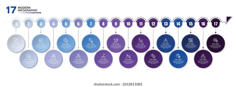 Design infográfico com ícones e 17 opções ou etapas. Infographics conceito de negócios para gráficos de informação, fluxogramas.