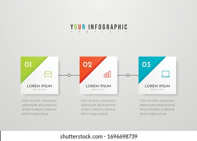 Infographic design with icons and 3 steps or options. Can be used for info graphics, flow charts, presentations, web sites, banners, printed materials. Vector illustration.