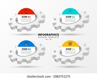 Diseño infográfico con iconos y 4 opciones o pasos. Se puede utilizar para diseño de flujo de trabajo, diagrama, banner, diseño web. Ilustración del vector