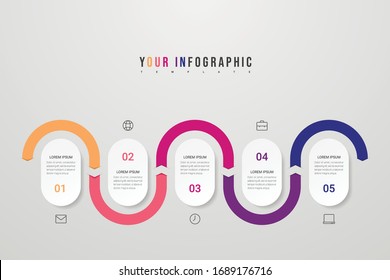 Infographic design with icons and 5 options or steps. Can be used for presentations, flow charts, web sites, banners, printed materials. Vector illustration.