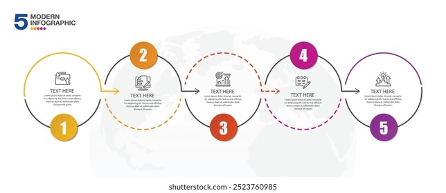 Diseño de infografía con iconos y 5 opciones o pasos. Concepto de negocio de infografías para infografías, diagramas de flujo.