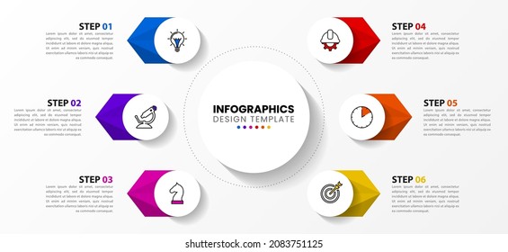 Infographic design with icons and 6 options or steps. Can be used for workflow layout, diagram, banner, webdesign. Vector illustration
