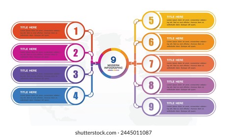 Diseño infográfico con iconos y 9 opciones o pasos. Concepto de negocio de infografía para infografía, diagramas de flujo.