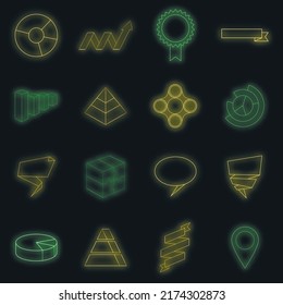 Infographic design icons set. Illustration of 16 infographic design vector icons neon color on black