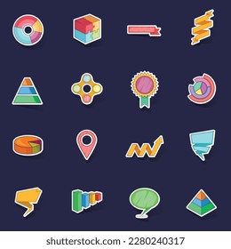 Iconos de diseño de infografía establecen el vector de colección de agitadores con sombra sobre el fondo púrpura