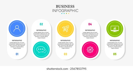 Infographic design long circle template with 5 options or steps. Can be used for process diagram, presentations, workflow layout, banner, flow chart, info graph
