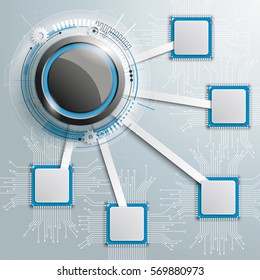 Infographic design with microchips on the gray background. Eps 10 vector file.