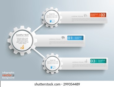 Infographic design with network gears and banners on the gray background. Eps 10 vector file.
