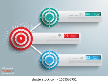 Infographic design with network targets and banners on the gray background. Eps 10 vector file.