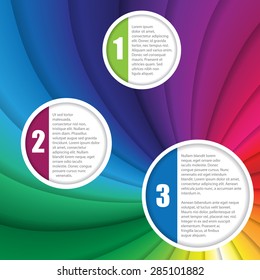 Infographic design with numbered options and twirling rainbow background