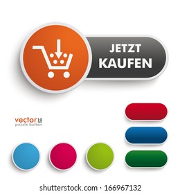 Infographic design on the grey background. Germant text "Jetzt kaufen", translate "buy it now". Eps 10 vector file.