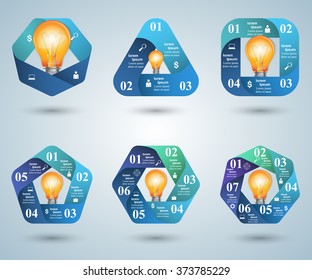  Infographic design on the grey background. Bulb icon. Light icon.