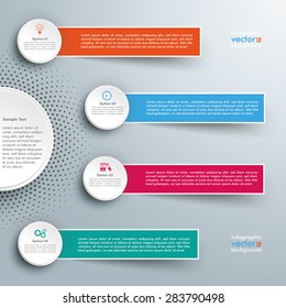 Infographic design with paper circles and banners on the grey background. Eps 10 vector file.