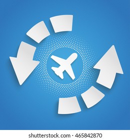 Infographic design with plane and arrows on the blue background. Eps 10 vector file.
