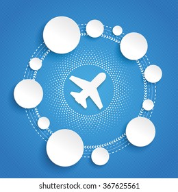 Infographic design with plane and circles on the blue background. Eps 10 vector file.