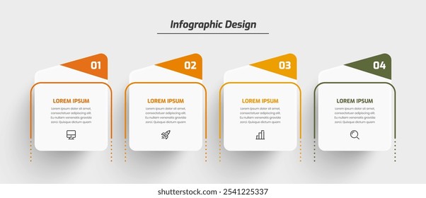 Infografía Diseño Presentación Plantilla de Negocios con Línea Delgada Rectángulo Etiqueta 4 Número e Icono