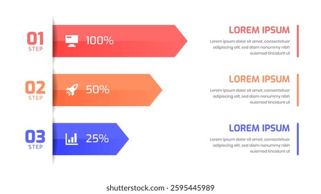 Infographic Design Presentation Business Template with Arrow Label 3 Step and Icon