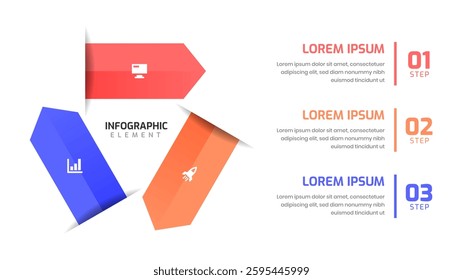 Infographic Design Presentation Business Template with Arrow Label 3 Step and Icon