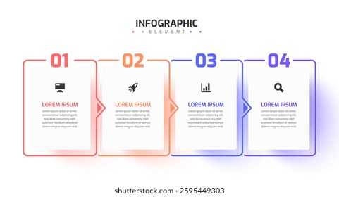 Infographic Design Presentation Business Template with Arrow Rectangle Label 4 Number and Icon