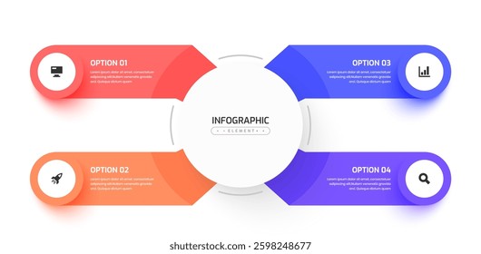 Infographic Design Presentation Business Template with Circle Label 4 Option and Icon