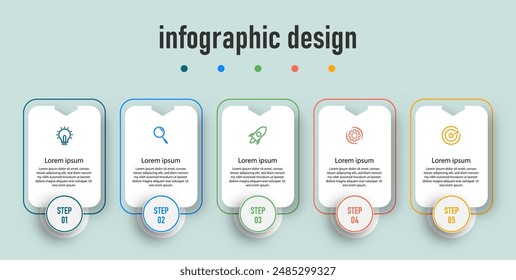 Infographic design presentation business timeline with 5 steps, options. can be used for workflow diagram, info chart, web design. vector illustration.
