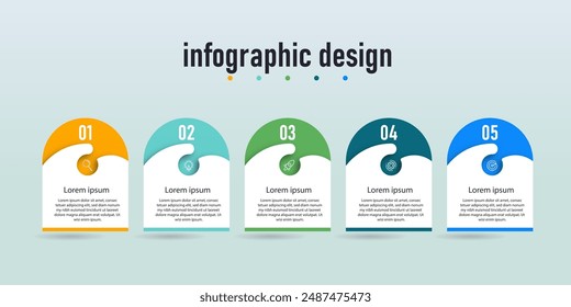 Infographic design process with square template design with icons and 5 options or steps. Vector illustration.

