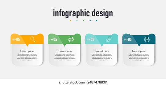 Infographic design process with square template design with icons and 5 options or steps. Vector illustration.

