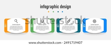 Infographic design process with square template design with icons and 4 options or steps. Vector illustration.
