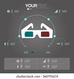 Infographic design with realistic 3d glasses with minimal grey background can be used for workflow layout, diagram, chart, number options, web design. Eps 10 stock vector illustration 