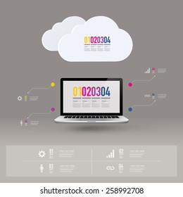 Infographic design with realistic 3d laptop computer can be used for workflow layout, diagram, chart, number options, web design. Eps 10 stock vector illustration 