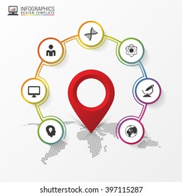 Infographic design. Report template with location pointer. Vector illustration