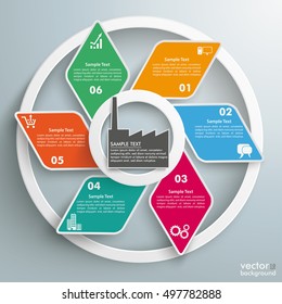 Infographic design with rhombus and manufactory on the gray background. Eps 10 vector file.
