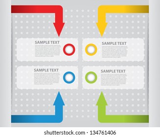 Infographic design with ribbons and notepapers with color arrows and copy space area
