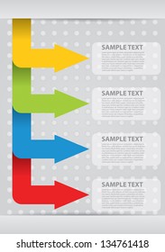 Infographic design with ribbons and notepapers with color arrows and copy space area