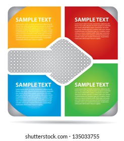 Infographic design with ribbons and notepapers with color arrows and copy space area