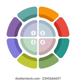 Infographic design round template with options, steps or parts. Vector different colors template. Business concept. Flat design vector illustration for business presentation.